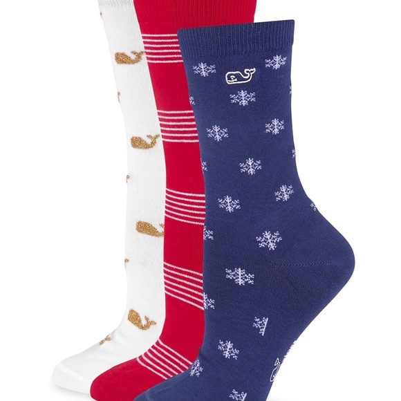 NWT Vineyard Vines Holiday Whale 3-Pack Sock Set, Pima Cotton - Picture 2 of 7